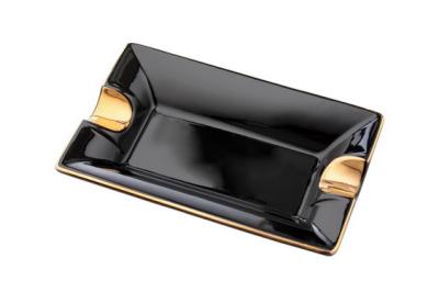 422002A Пепельница для 2-х сигар керамика, черно/золотая фото