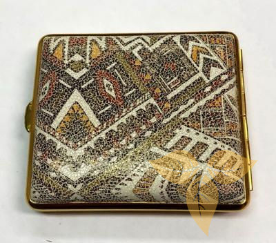 Портсигар STOLL 520GL76, 85 мм, нат кожа "этно", золотой, для 18 сиг фото