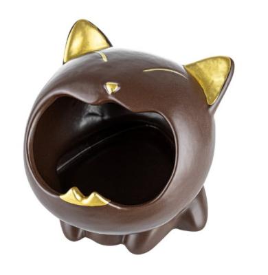 401054 Пепельница настольная керамическая коричневая "Кошка" 10.8x10.6 cm фото