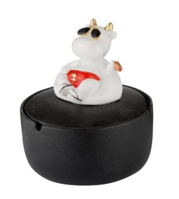 401027 Пепельница настольная керамическая черная/белая "Корова" 13x14 см фото