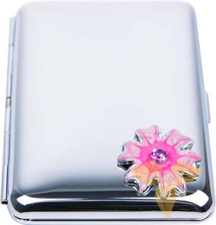 10880 Портсигар д/14 сиг HUDSON, хром , 80 мм с цветком фото