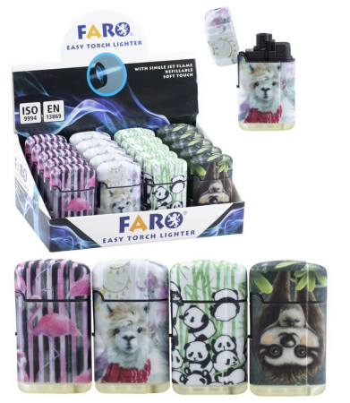 31006 Зажигалка FARO Lighter 1хтурбо, резиновые "животные", 4 вида фото