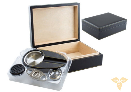 29023 Набор хумидор +4 предм д/20 сигар черный/желтая строчка фото