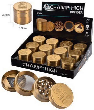 506069 Измельчитель для табака золотой металл (4 части, диам. 40мм) фото
