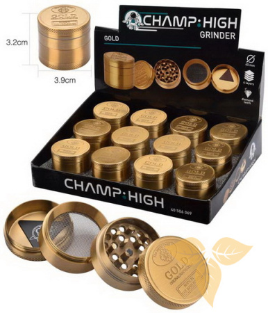 506069 Измельчитель для табака золотой металл (4 части, диам. 40мм) фото