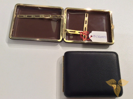 Портсигар STOLL 95CGLH01, 85мм, черная кожа, зол корпус, для 10 сиг фото