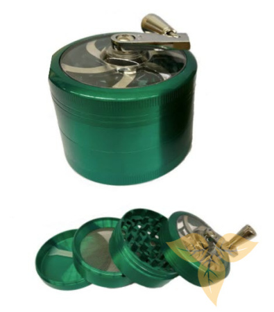 07088 Измельчитель для табака металл зеленый с ручкой (4 части, диам. 63мм) фото