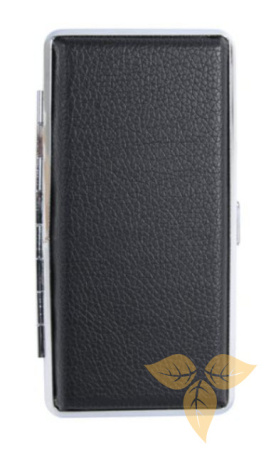 06338 Портсигар д/12 сиг, черная кожа, 120 мм фото